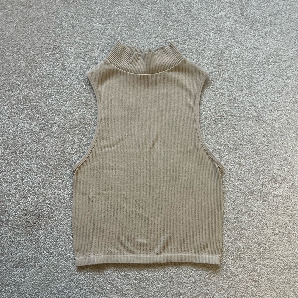 Zara Beige Mockneck Ribbed Tank Top